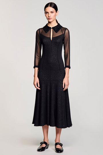 Robe midi à revers aligne noir
